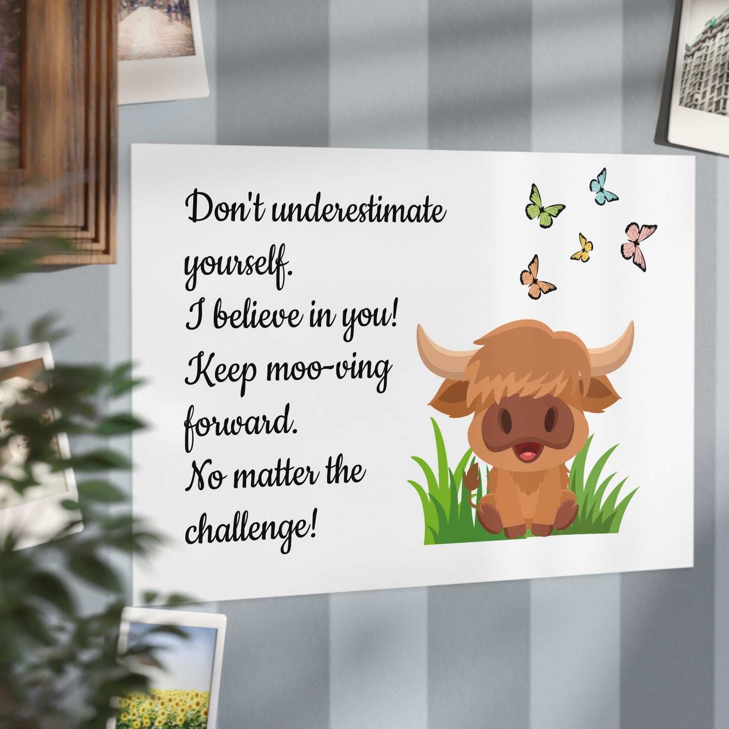 Highland Cow "Keep Moo-ving Forward" Motivational Poster - Kids Classroom Decor