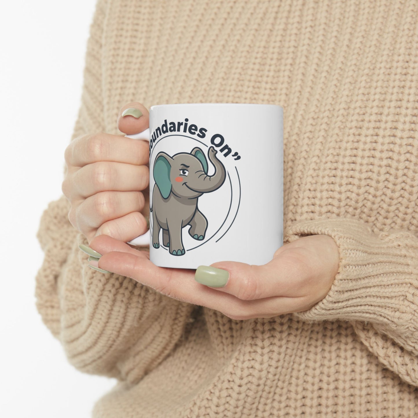 Elephant "Boundaries On" Ceramic Mug - Funny Self-Care Gift