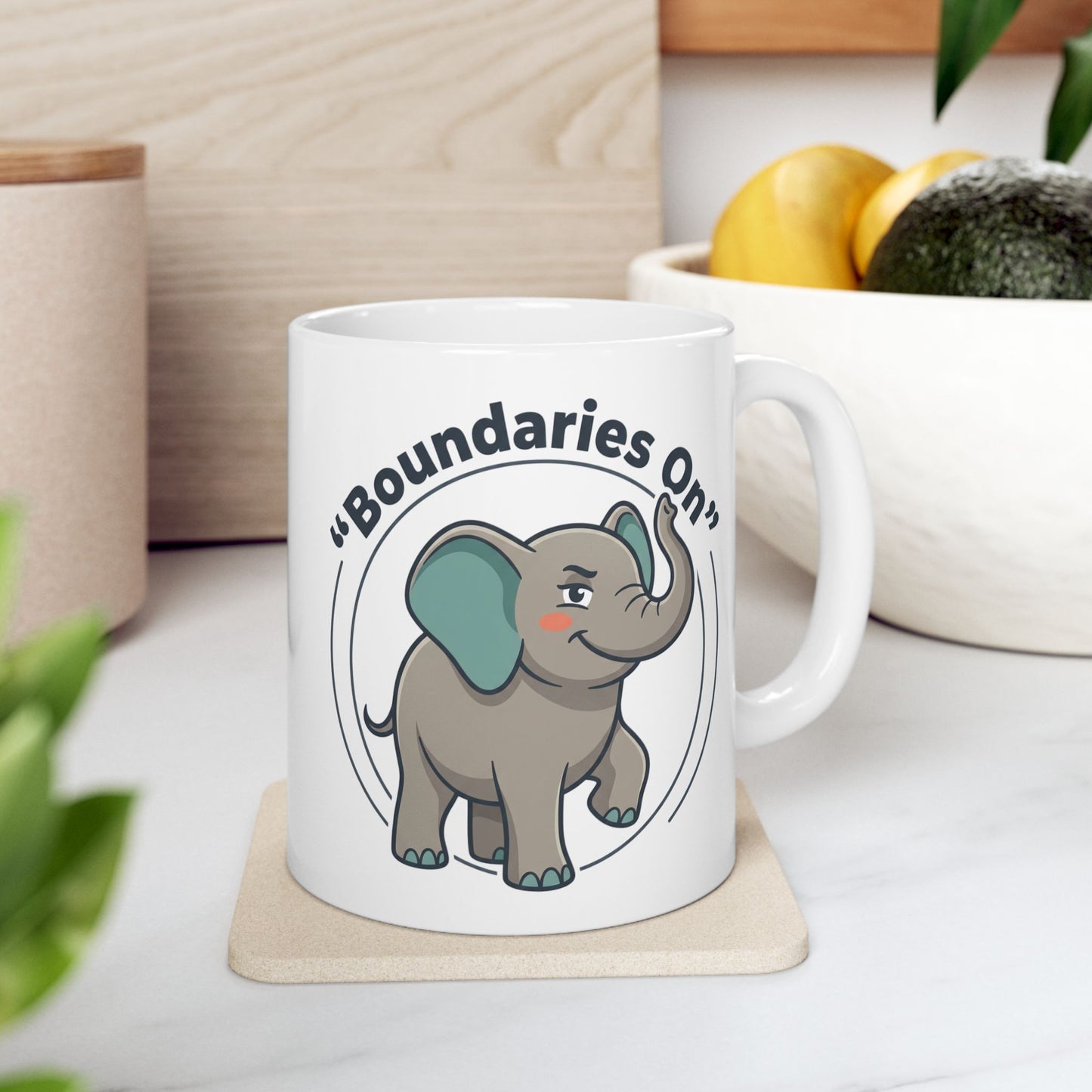 Elephant "Boundaries On" Ceramic Mug - Funny Self-Care Gift