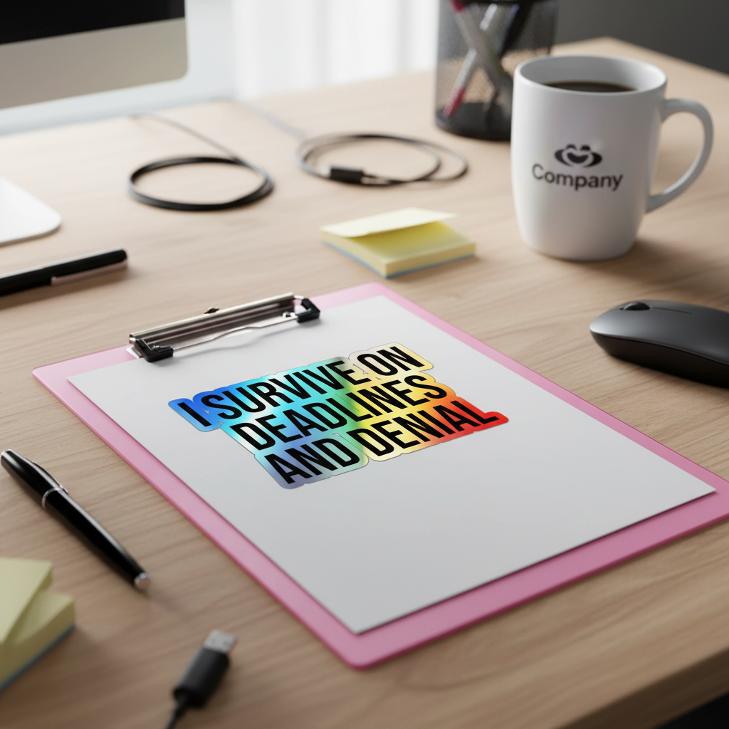 I Survive On Deadlines and Denial Holographic Die-cut Stickers