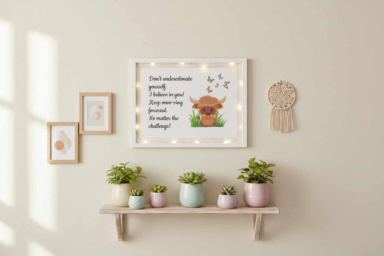 Highland Cow "Keep Moo-ving Forward" Motivational Poster - Kids Classroom Decor