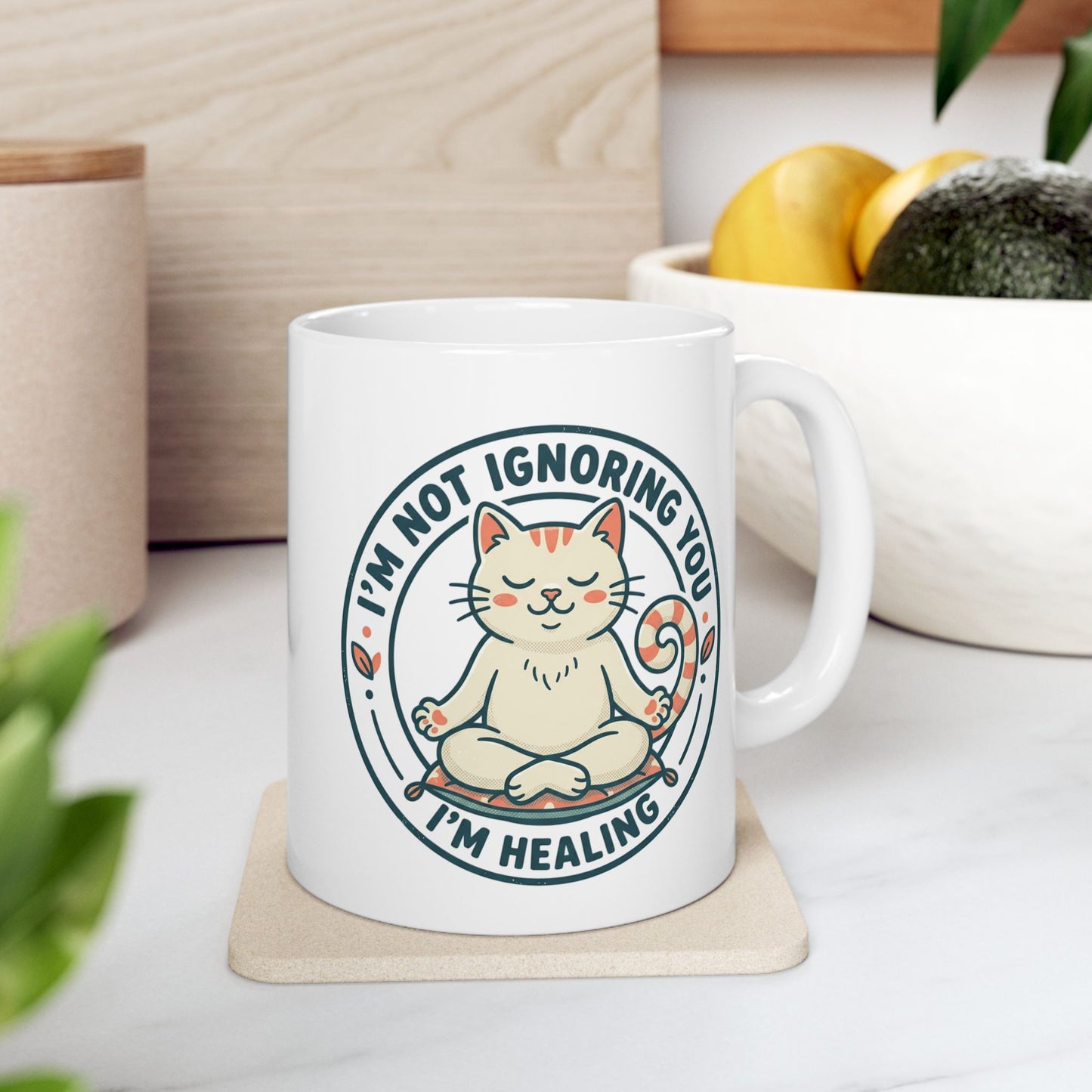 "I'm Not Ignoring You I'm Healing" Cat Mug - Self-Care Gift